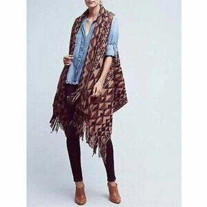 Plenty by Tracy Reese Canton Brown Boho Wool Fringe Vest XS/S